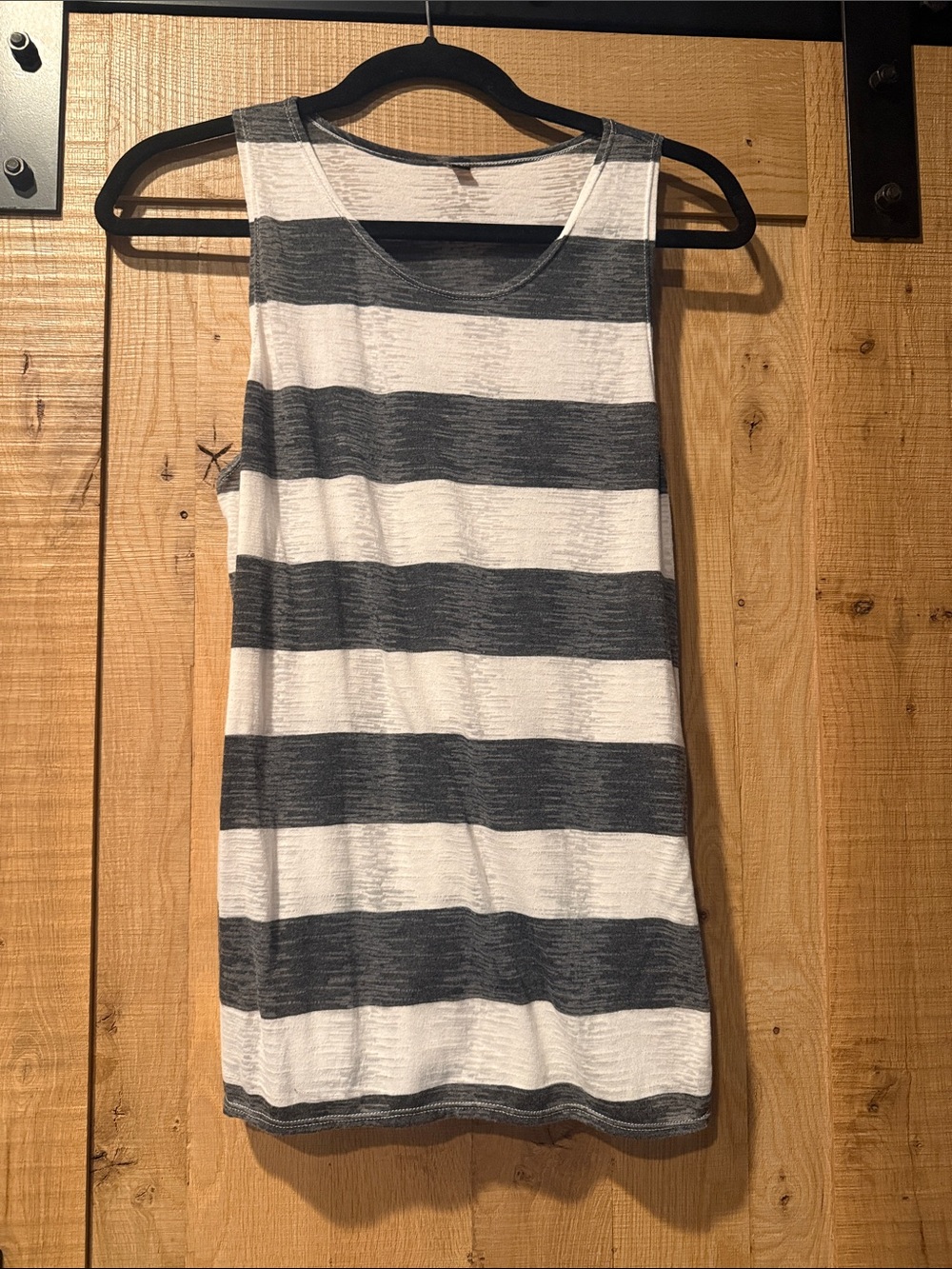 Striped Sleeveless Tank Top - White and Charcoal